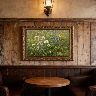 Cadre mural vintage orné avec imprimé de jacinthe des bois – Cadre décoratif doré pour œuvres d'art.
