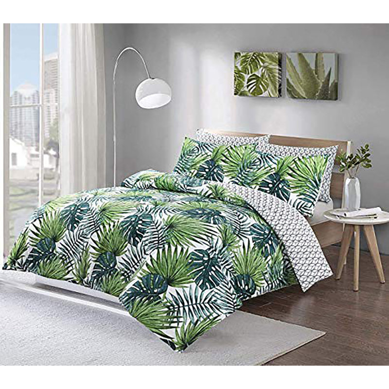 NightComfort Palm Leaf Wesley Green Cotton Rich Duvet Cover Set with Pillowcase, Single - 1 Standard Pillowcase