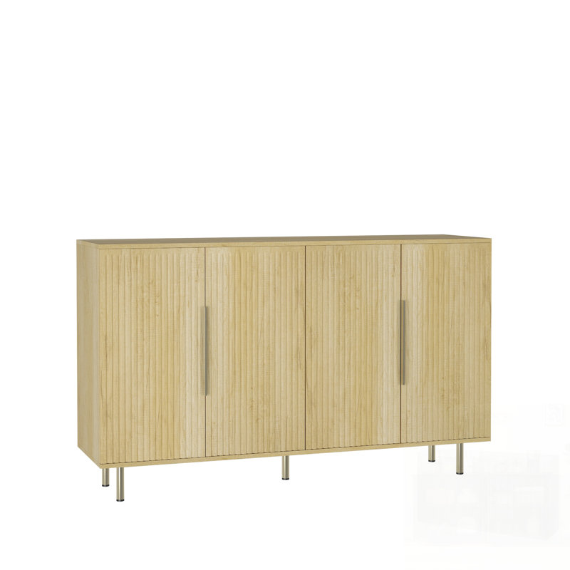 Buffet en bois moderne avec rangement, buffet cannelé, tablettes réglables, crédence et console d'appoint, Bois
