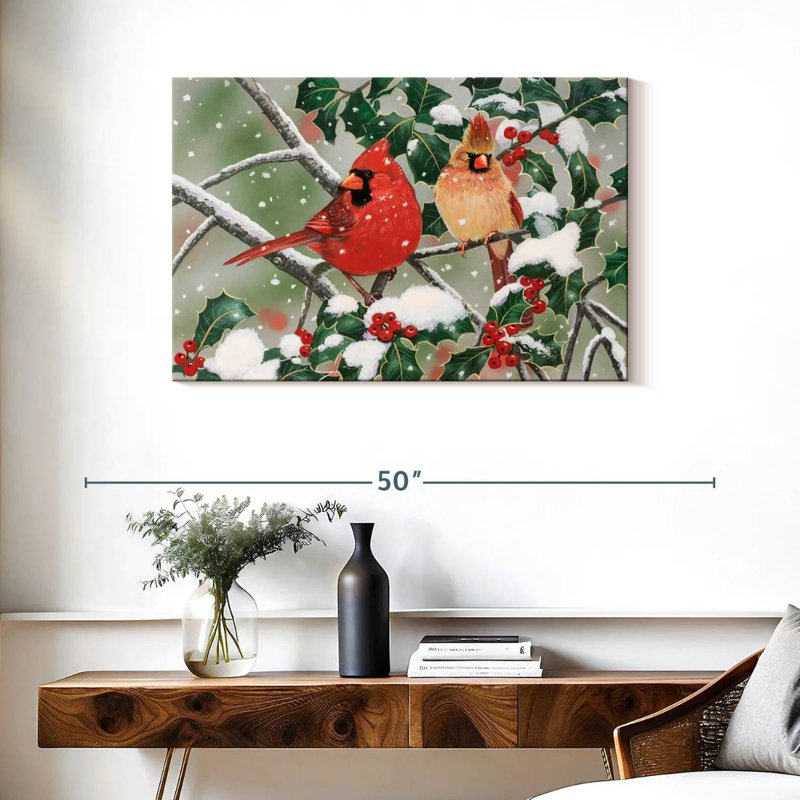 Snowy Perch Cardinals, H 24 po x l 36 po