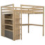 Lit mezzanine pleine grandeur en noyer avec armoire intégrée, bureau et tablettes pour le développement de la chambre à coucher avec atmosphère de tiroirs-130874195