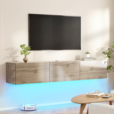 Bhhatu 70" Floating Tv Stand With Led Lights & Power Outlet, Gray