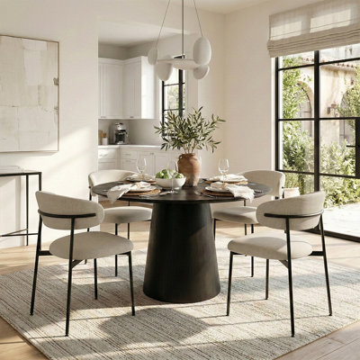 Table de salle à manger 42 "à piédestal ronde avec 4 chaises rembourrées
