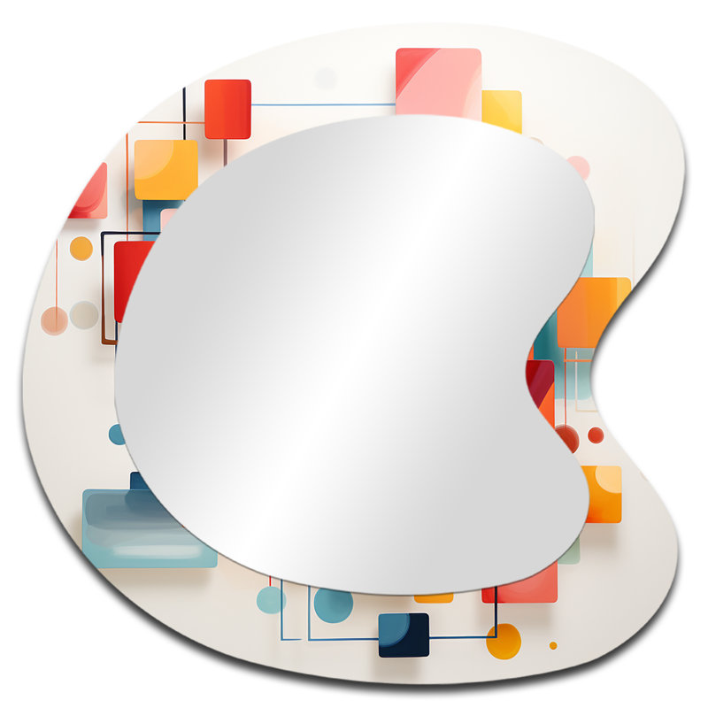 Mid-Century carré et formes harmonie II - formes abstraites grand miroir mural moderne asymétrique, 27 po x 27 po