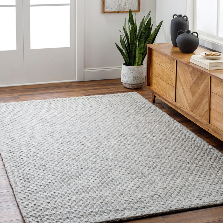 Tapis rectangulaire en polyester / laine gris
