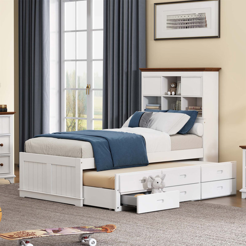 Platform Storage Bed, White, Twin