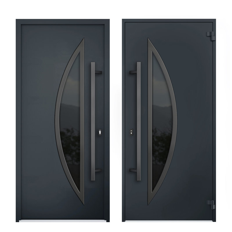 Porte d'entrée extérieure prémontée en acier Deux 6501 Anthracite, fenêtre latérale extérieure avec inserts en acier inoxydable, style moderne, peinte - L 36 + 16 x H 80 - Ouverture à gauche vers l'intérieur