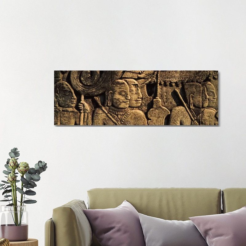 Sculptures In A Temple, Bayon Temple, Angkor, Cambodia - Wrapped Canvas Panoramic Print, 121.92 cm H x 40.64 cm W x 1.91 cm D
