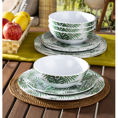 12pc Green Leaves Melamine Dinner Set