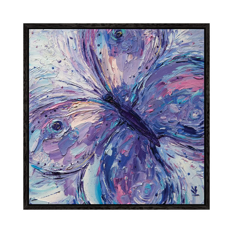 Purple Butterfly by Vlada Koval - Painting on Canvas, Black Framed, 93.98cm H x 93.98cm W x 3.81cm D