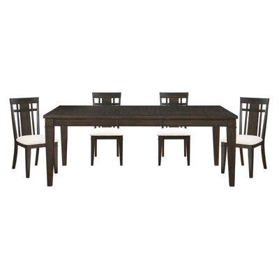 Table de salle à manger extensible brun foncé 5 pièces et 4 chaises d'appoint en tissu beige