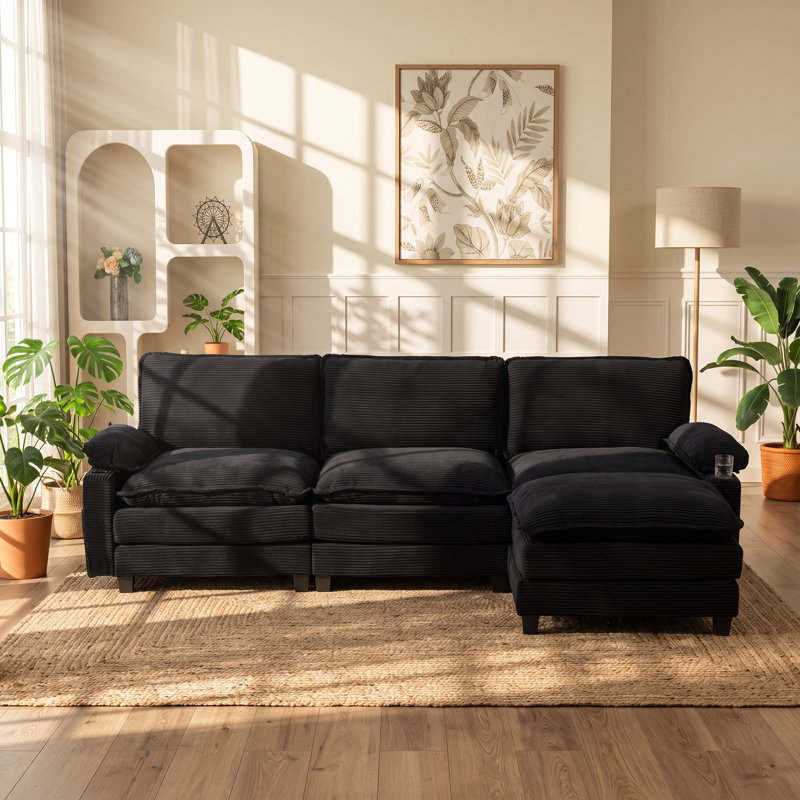 Canapé modulaire en bois massif avec repose-pieds l 113,78 po x P 32,28 po x H 33,07 po