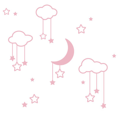 Décalcomanie murale étoiles et nuages lune