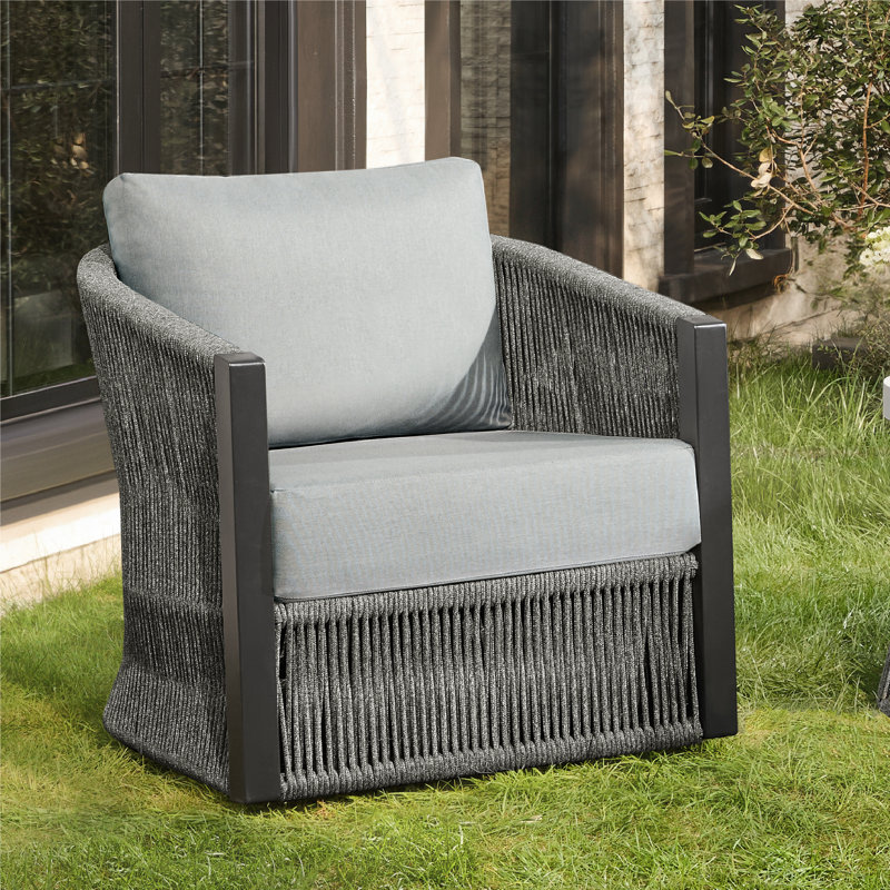 Chaise de patio pivotante en métal avec coussins Jadai , Gris clair