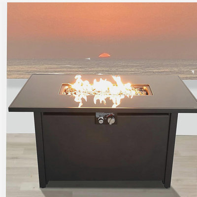 Smoked Glass Metal Rectangular Fire Pit