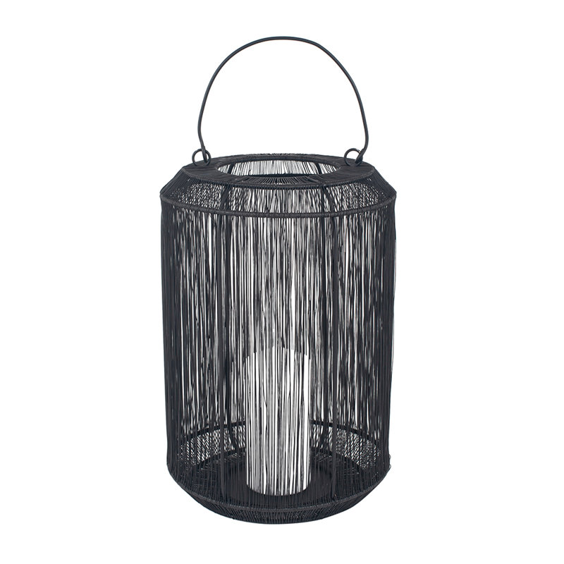 Iron Tabletop Lantern, Matte Black, 22cm H x 20cm W x 20cm D