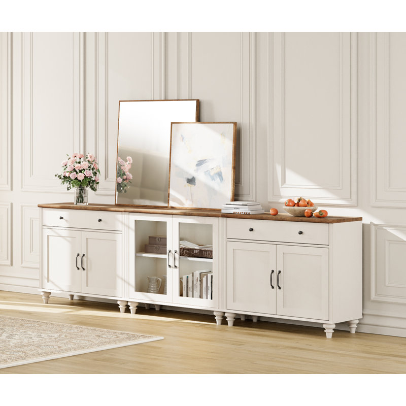 Scarlett TV Stand For TV, 3-In-1 TV Console Table For 85 Inch TV, Entertainment Center With Glass & Wood Door, Kitchen Sideboard Buffet Cabinet For Dining Room