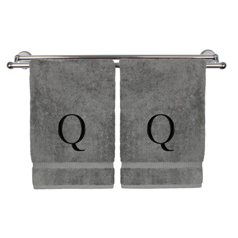 Essuie-mains monogrammés - ensemble de 2 - lettre bloc, Q, Gris/noir