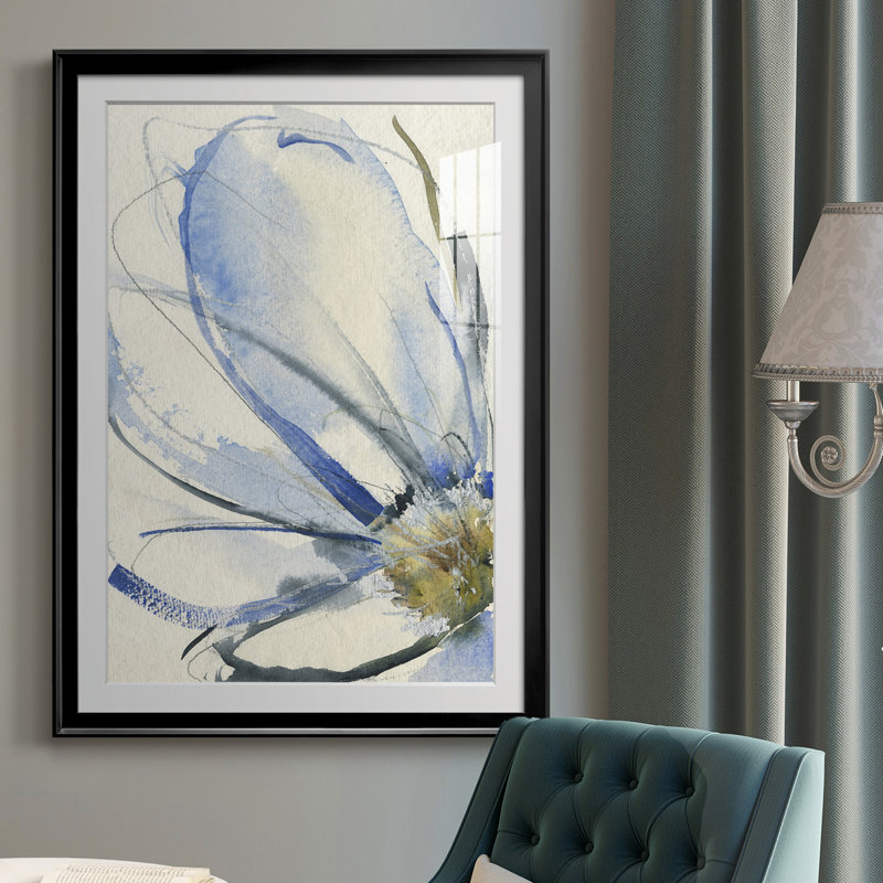 «Cobalt & Paynes Petals I», reproduction encadrée de qualité supérieure, prête à être accrochée, Cadre noir