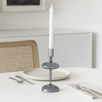 Modern Candle Holder with Glass Cylindrical Design – Elegant Tabletop Candle Holder for Dining Table, Shelf Decor, Entryway, Mantel, Console, Bookcase, Sideboard, Coffee Table, Bedroom, and Living Room Styling – Blue