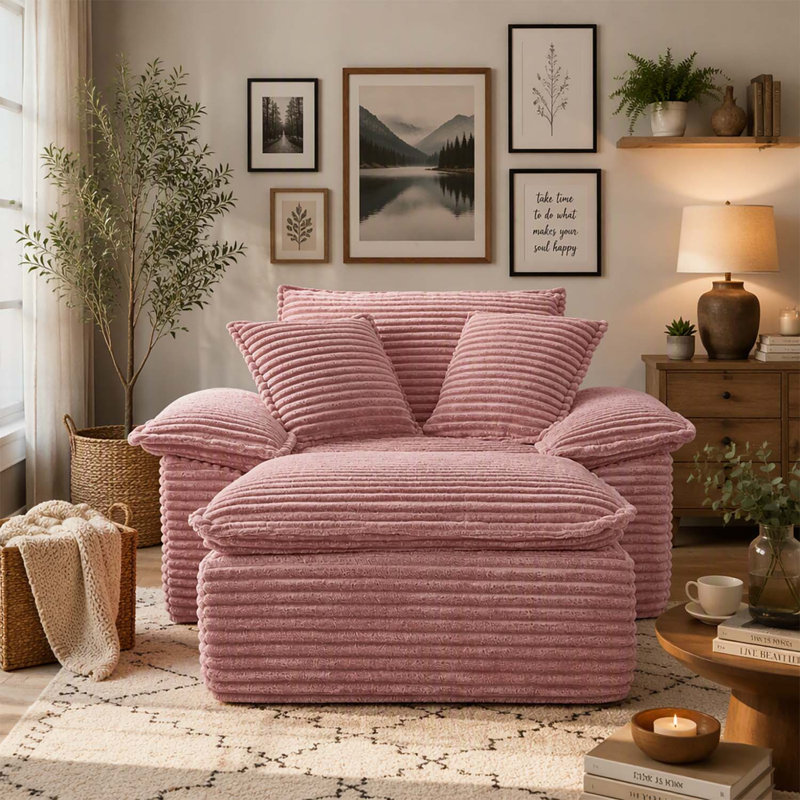 Fauteuil surdimensionné avec assise profonde et pouf amovible, canapé-lit d'angle modulaire pour un confort optimal dans le salon