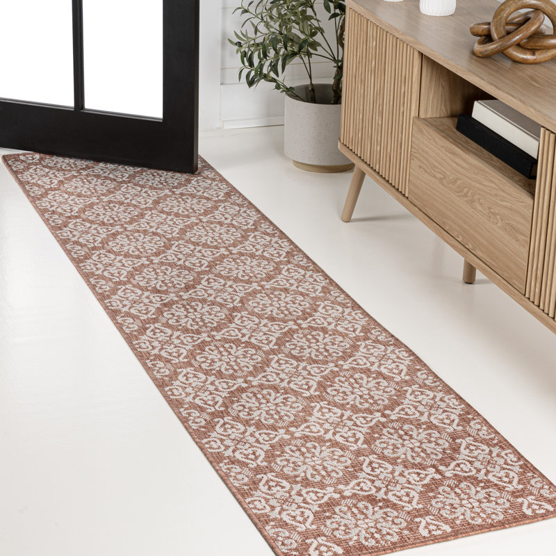 Tapis d'intérieur / extérieur saumon / crème Amora, Tapis de couloir 2 pi x 7 pi 10 po