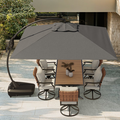 Jair 10X10 Ft Square Cantilever Curved Adjustable Umbrella with Base