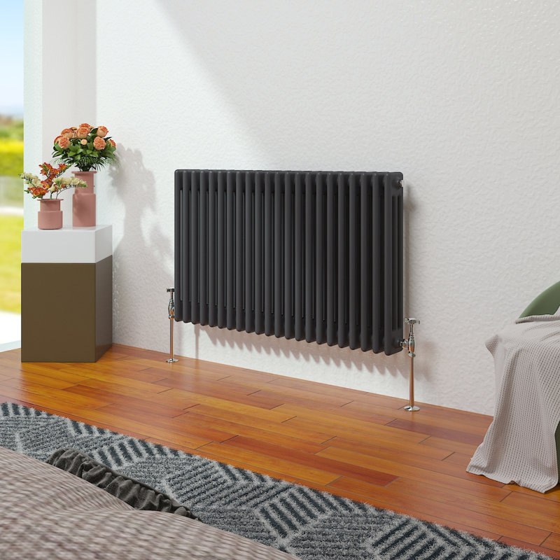 Vallie Horizontal Traditional Column Cast Iron Style Designer Radiator, Anthracite, 60cm H x 101cm W
