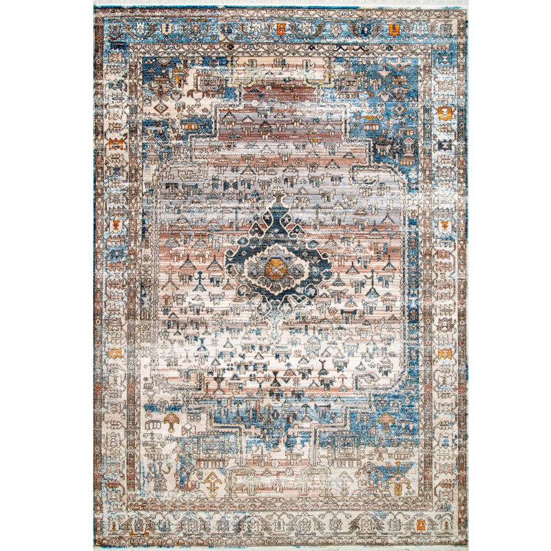 Tapis oriental rouille / bleu Parsegh, Rectangle 5 pi x 7 pi 9 po