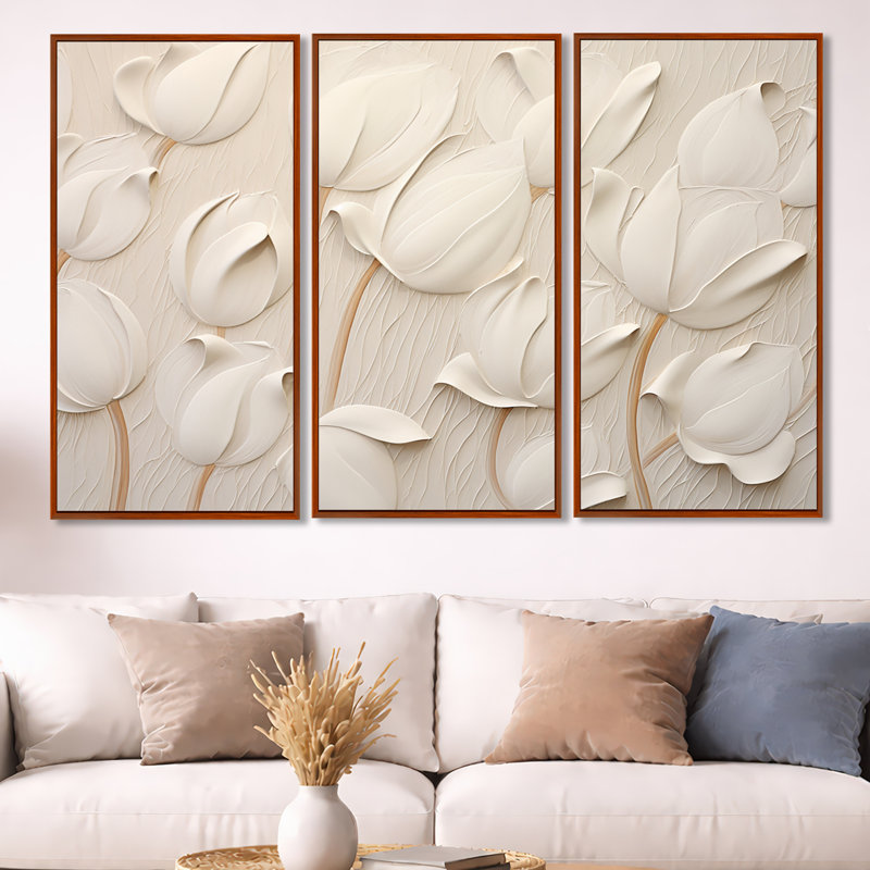Minimalisme blanc tulipes symphonie - ensemble de reproductions d'art mural tulipes, H 40 po x l 60 po x P 1 po
