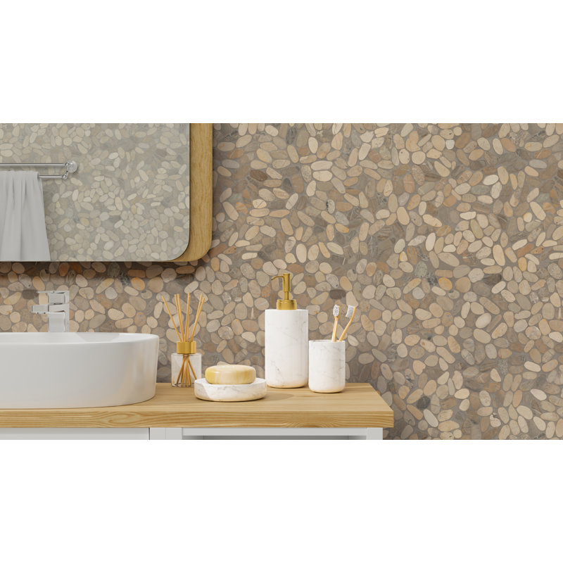 Marvella Pebble 12 in. x 12 in. Natural stone Mosaic Floor and Wall Tile, Gravelle