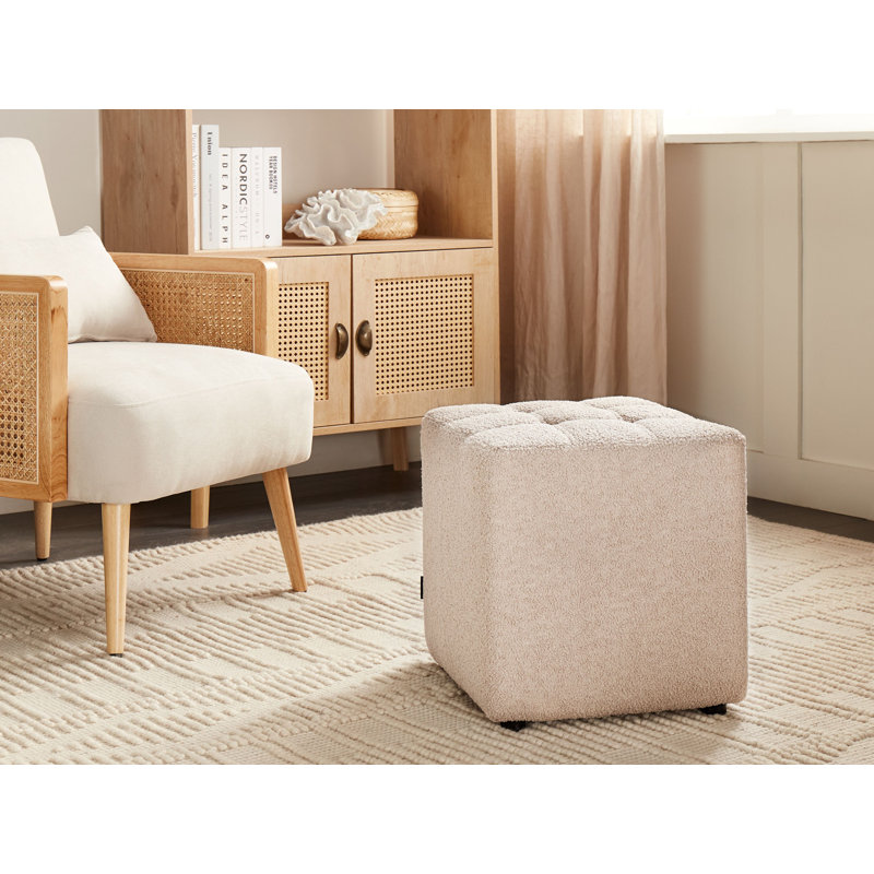 Haldan 38cm Wide Tufted Square Cube Ottoman, Beige