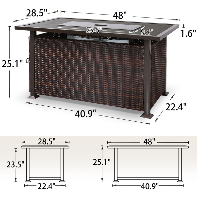 25" H x 48" W Outdoor Propane Fire Pit Table, 50000 BTU Fire Pit with Metal Lid and Fabric Cover
