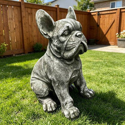 Resin French Bulldog Garden Statue, 15.75 in H × 12.20 in L × 9.80 in W, Weatherproof Rustic Stone Finish Dog Sculpture, Indoor Outdoor Decor for Yard Patio Lawn, Meaningful Gift for Pet & Garden Lovers