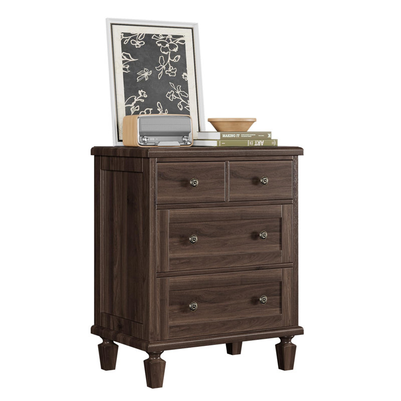 Commode à 4 tiroirs rétro pour chambre à coucher, commode en bois avec pieds fuselés, commodes et commodes, Tanné