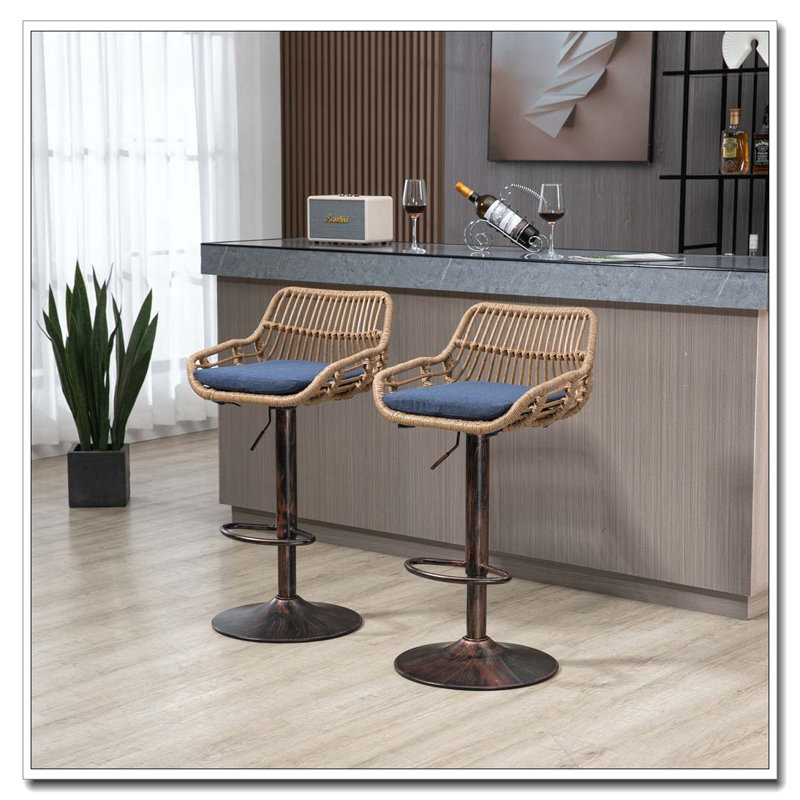 Ensemble de 2 tabourets de bar pivotants avec repose-pieds réglables pour la cuisine et la salle à manger, Bleu