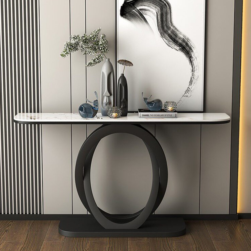 Console légère en pierre frittée de style luxueux., H 33,4 po x l 54,3 po x P 13,7 po, Noir