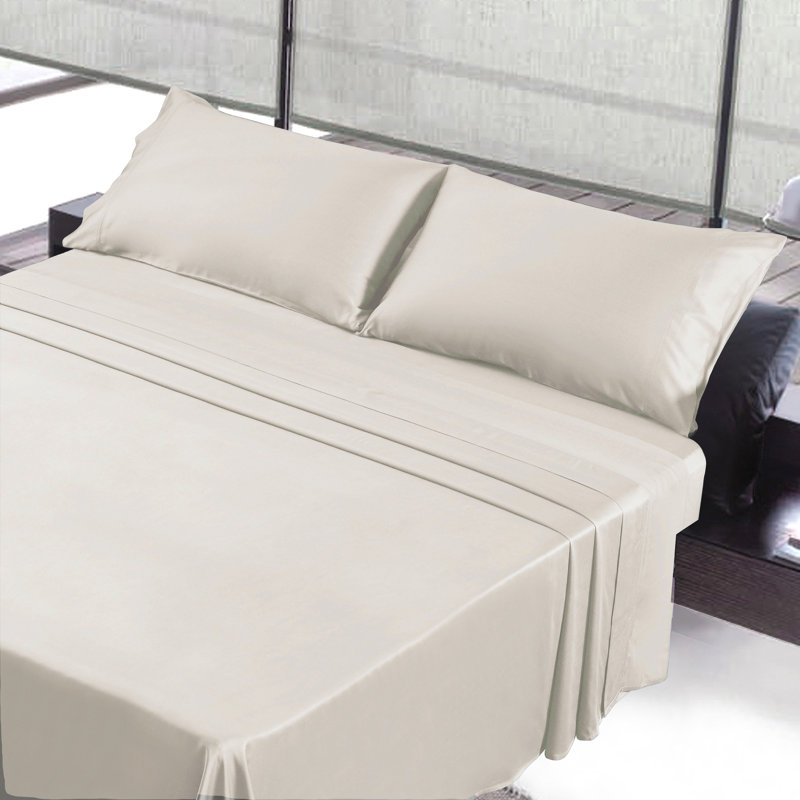 Ensemble de draps en mélange de coton 300 fils, Ensemble de draps pour grand lit + un drap-housse , Crème