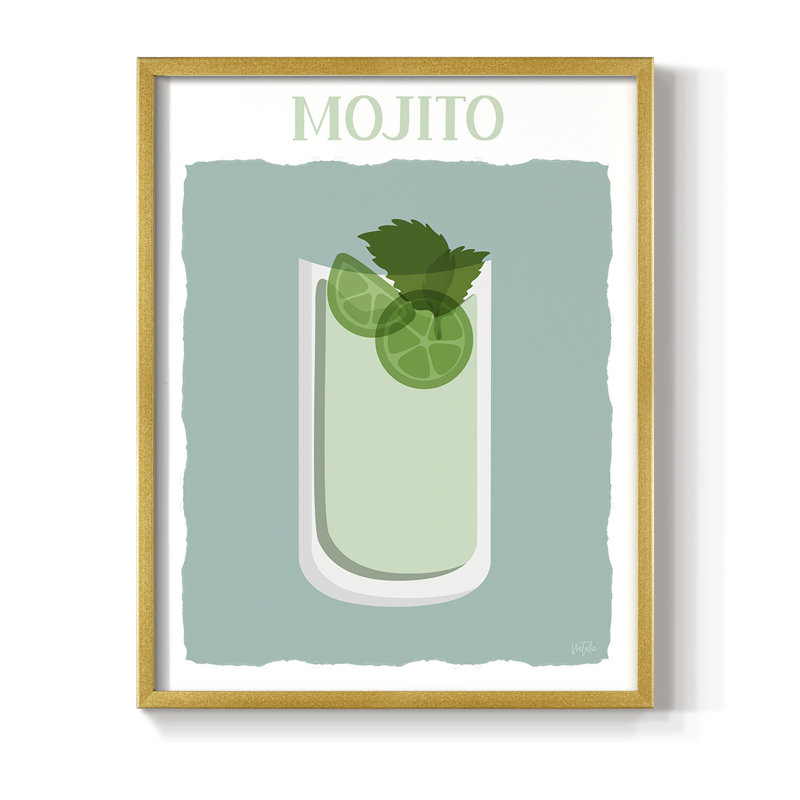 Reproduction encadrée Mojito - bois massif, H 11 po x l 9 po, Doré