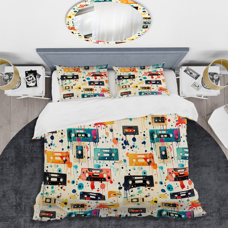 Graffiti Pop Art Cassette Tape Pattern - Ensemble de housse de couette à motif abstrait