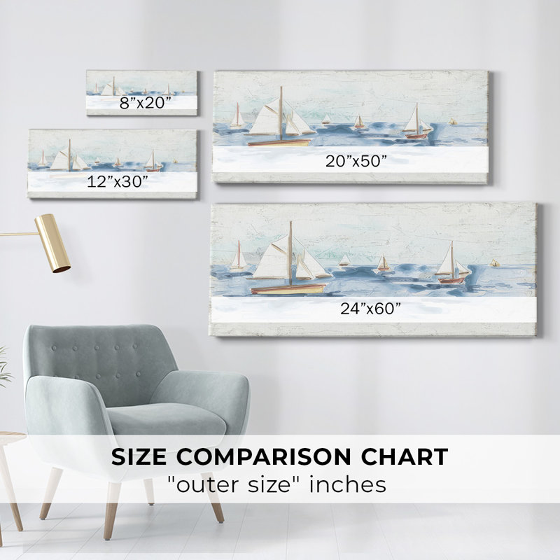 Bateaux sur l'eau I, reproduction sur toile, H 12 po x l 30 po x P 1,5 po