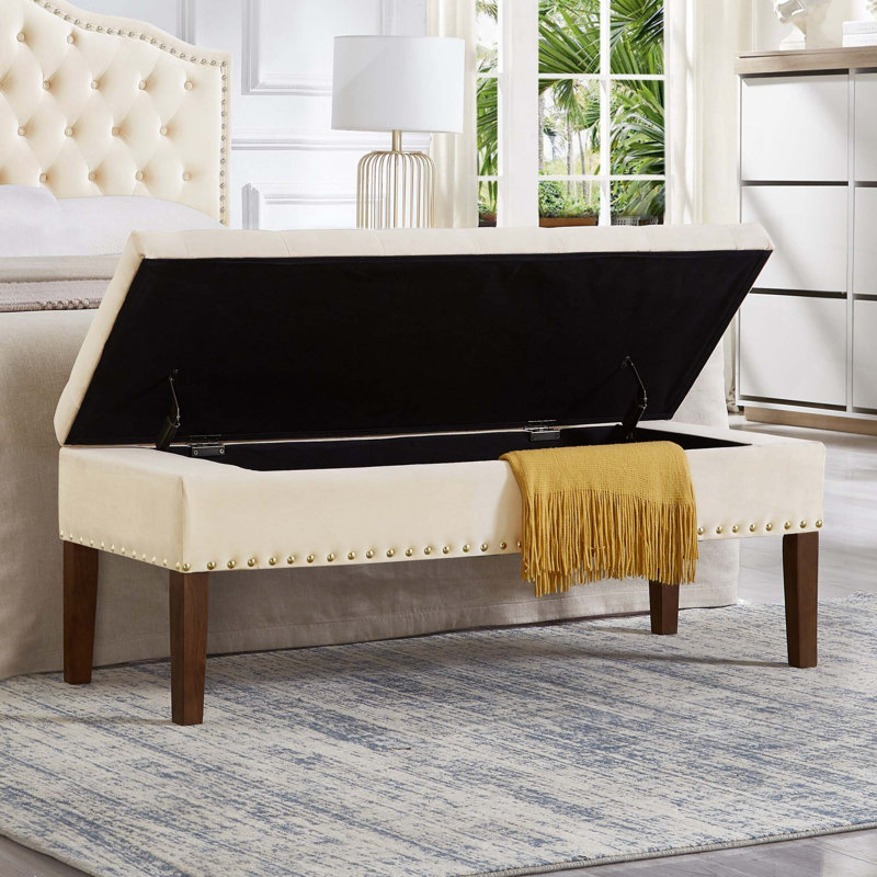 Tufted Bench With Storage, Cream