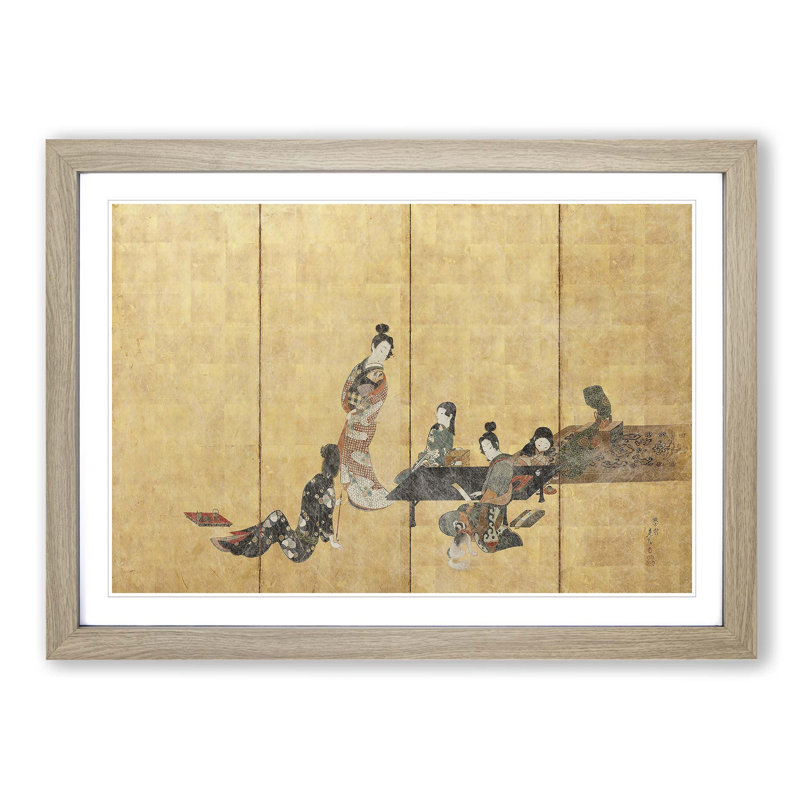Parody of the Four Accomplishments by Shibata Zeshin - Picture Frame Painting Print, 27cm H x 36cm W x 2cm D, Oak Framed