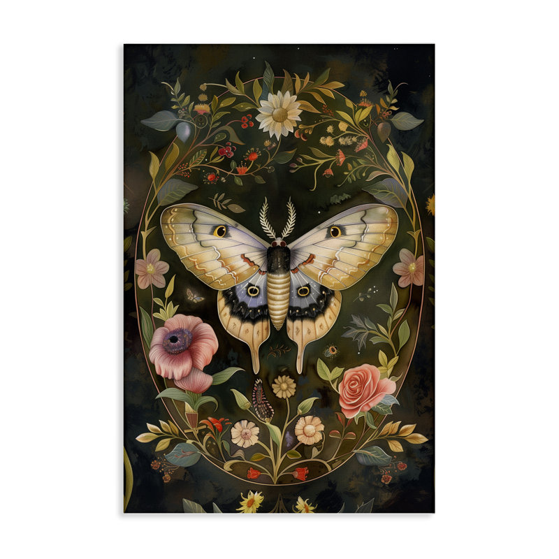 Victorian Botanicals & Moth Canvas, design par The Dutch Lady, H 24 po x l 16 po