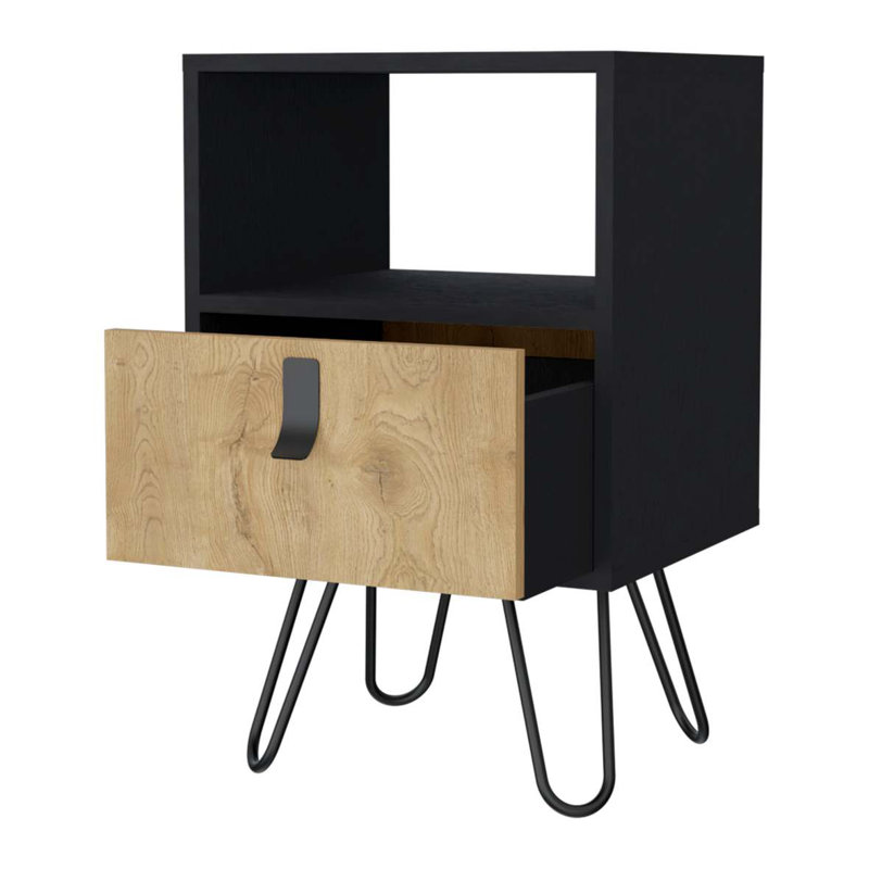 Table de chevet noire et Macadamia