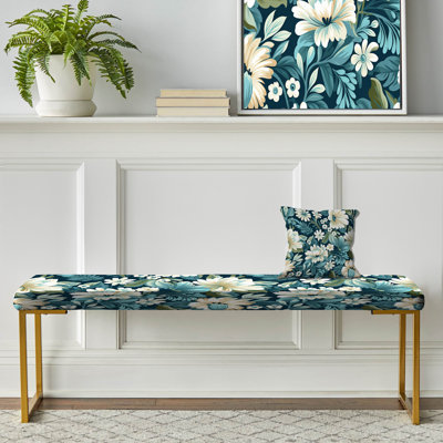 Banc rembourré damassé blanc et vert clair