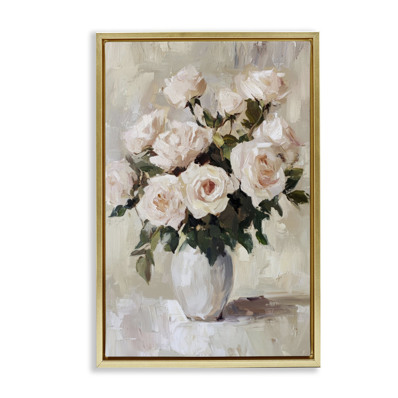 Cadre flottant dans un vase de fleurs Peachy Roses, design par Petal Prints Design, H 31 po x l 21 po