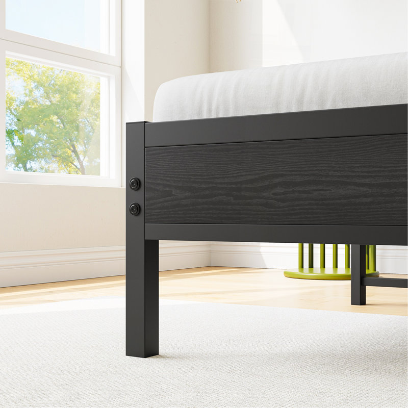 Twin Size Bed Frame, Storage Headboard With Charging Station, Solid And Stable, No Box Spring Needed
