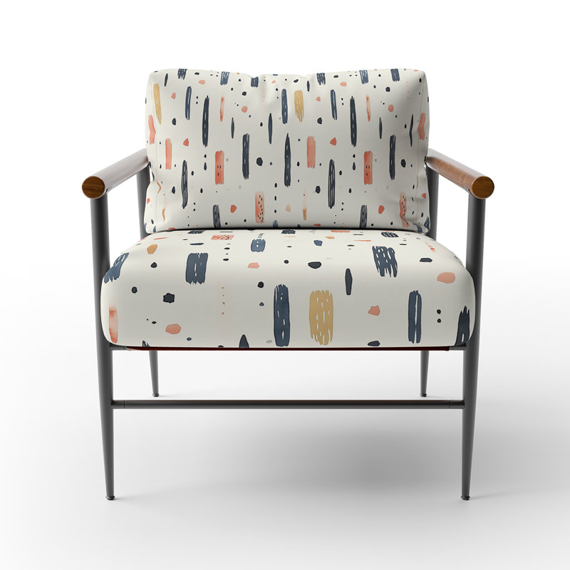 Chaise abstraite rembourrée - Fauteuil noir Boho, Bras ronds bruns