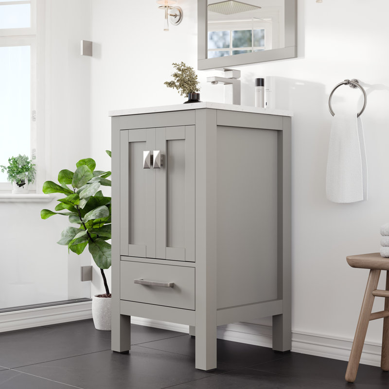 London 20"W x 18"D Bathroom Vanity with White Carrara Quartz Countertop and Undermount Porcelain Sink, Gray